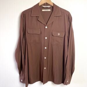 Da Vinci Charlie Sheen Button Up Shirt Brown Throwback 50s Retro Atomic Bowling